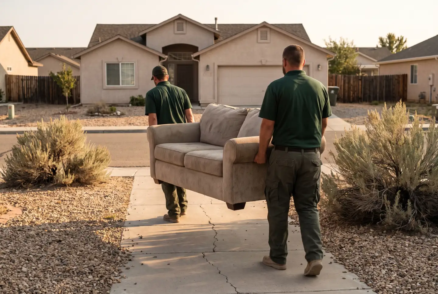 Junk removal crew carrying furniture in Reno